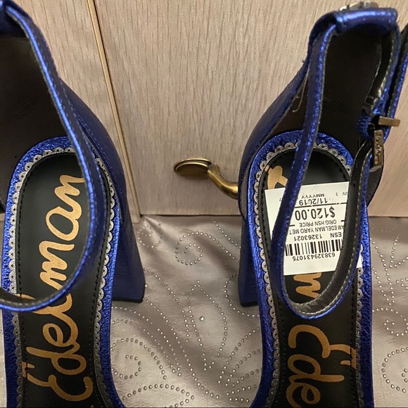 Sam Edelman Yaro Blue Block Heels Sandals Size 7.5 - Picture 3 of 11